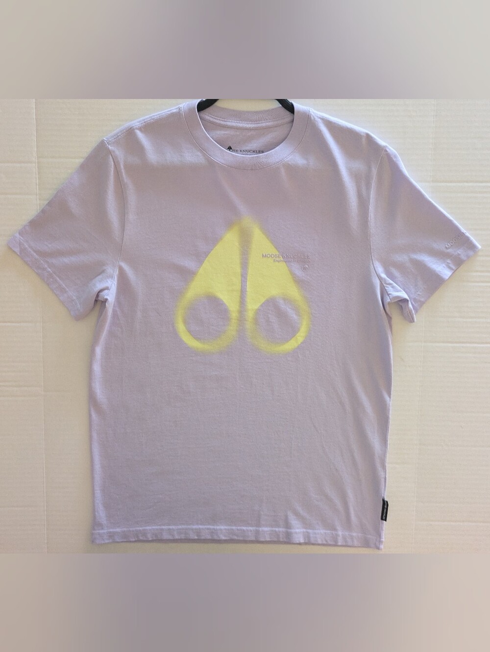 Moose Knuckles Men's Lilac T-Shirt w/ Yellow Graphic- Sm (NWOT)
